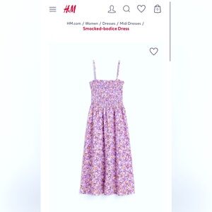 H&M purple floral smocked bodice midi length dress sz medium